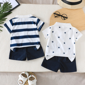 <span class=keywords><strong>Ensemble</strong></span> de vêtements d'été pour bébés garçons de 0 à 3 ans, nouveau style simple et élégant, haut à manches courtes rayé avec étoiles + short, <span class=keywords><strong>ensemble</strong></span> de 4 pièces - Product Image 3