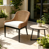 Chaise de jardin moderne en rotin tressé avec structure en aluminium, mobilier de patio, chaise de bistrot résistante aux intempéries et aux UV