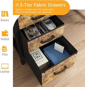 Bandeja de teclado marrón rústica para oficina en casa, cajones, soporte de Monitor de almacenamiento, tomas de corriente, archivador, escritorio de PC, escritorio de ordenador - Product Image 6