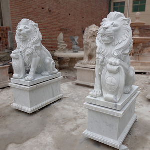 Statue de lion assis en marbre blanc en paire pour la décoration du porche YouFine