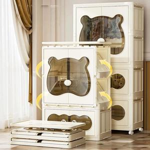 Armoire de rangement pour bébé à 4 niveaux pliable pour le <span class=keywords><strong>salon</strong></span>, armoire à vêtements portable en plastique blanc avec tiroirs et roulettes - Product Image 2