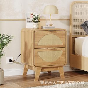 New vintage-style bedside table, home bedroom storage cabinet, retro double <b>drawer</b> storage cabinet, creative bedside <b>small</b> - Product Image 2