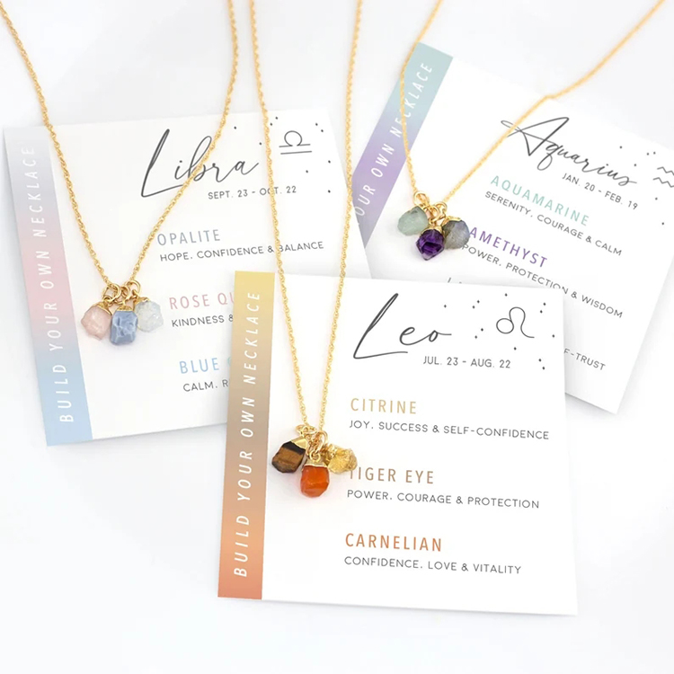 Ciondoli personalizzati per collana con Set di cristalli grezzi zodiacali delicati, collana di gioielli con pietre preziose Birthstone regalo per il miglior amico