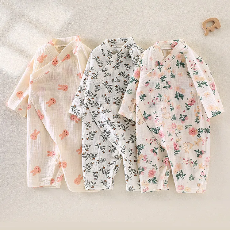 Newborn Baby Kimono Robe Muslin Cotton Linen Romper Infant Japanese Pajamas Long Sleeve Jumpsuit M3764