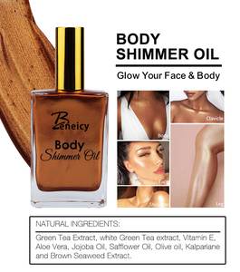 น้ำมันบรอนเซอร์เนื้อบางเบาแบบเต็มขวดสำหรับแบรนด์ส่วนตัว น้ำมันบำรุงผิวกายผสมกลิตเตอร์ ไฮไลท์เตอร์น้ำมันบำรุงผิวกายแบบมีประกาย น้ำมันบำรุงผิวกายผสมกลิตเตอร์แบบกำหนดเอง - Product Image 6