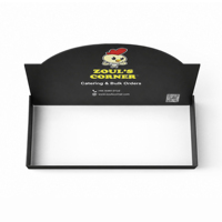 Expositor de mostrador negro personalizado para catering, bandeja de exhibición de papel impresa a todo color con logotipo para promoción de restaurantes de comida rápida