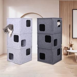 Meubles pour animaux de compagnie écologiques modernes, maison en feutre modulaire empilable pour chat avec plusieurs entrées, montage facile pour chats d'intérieur - Product Image 2