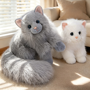 Lindo Peluche de Gatito Gris Blanco con Cola Grande, Muñeco de Gato de Peluche Suave, Regalo para Niños - Product Image 2