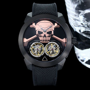 Montre mécanique de luxe 2026 avec double tourbillon et design crâne, accent or rose, montre-bracelet audacieuse pour homme, montre de sport haut de gamme - Product Image 1