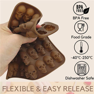 New Arrival Halloween Hot Selling Skull Silicone Mold, Chocolate & <b>Cake</b> Mold, Funny Head Gummy Candy Mold - Product Image 4