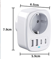Prise électrique AC/DC standard européenne à 4 sorties, prise de courant avec 2 chargeurs USB Type C rapides pour ordinateur portable, adaptateur de voyage pour UE et Royaume-Uni 5V/3A