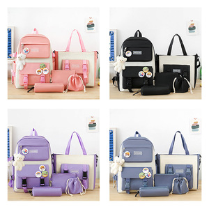 2025 Mới Hàn Quốc Công Suất Lớn Vải Ba Lô Cho Phụ Nữ Trẻ Em Năm Mảnh Thiết Lập Cho Sinh Viên Đại Học Trẻ Em Phong Cách Ba Lô - Product Image 6