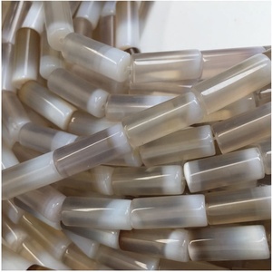 24pcs/lot Natural Stone Brown White <strong>Beads</strong> Cylindrical Stripe <strong>Agates</strong> <strong>Beads</strong> for Making DIY Jewelry Pendant Necklace Size 8x20mm - Product Image 2