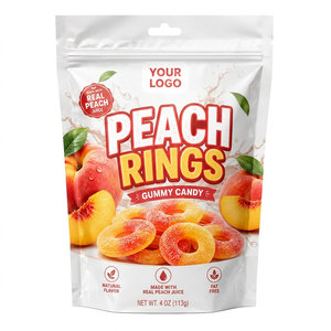 Custom <b>Gummy</b> <b>Candy</b> Resealable Stand Up Pouch With Window Peach Juice <b>Candy</b> Sugar Natural Flavor Food Bags - Product Image 1