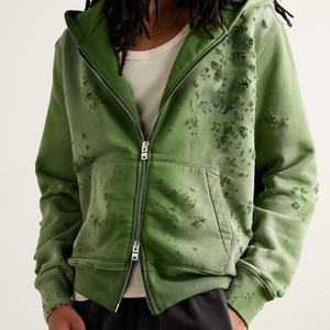 Custom Designer <b>Zip</b> up Black Hoodies Men Ripped 100% Cotton Jsersey Hoodie Print Logo Loungewear Outfit - Product Image 5