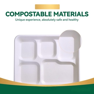 Compostable Disposable 2-Compartment <b>Trays</b> Sugarcane Bagasse Kraft Paper for Sushi Baby Food Potato Chips Free - Product Image 6