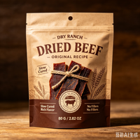 Sachets refermables à fond plat avec logo personnalisé, de qualité alimentaire, pour l'emballage de viande de bœuf, de poulet, de viande séchée, de biscuits et de snacks