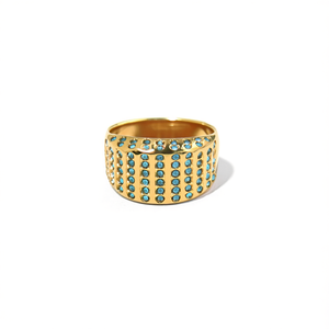 Fashion <b>Rings</b> PVD <b>Gold</b> Plated 316L Stainless Steel Sustainable Resistant Blue Gemstone Band <b>Ring</b> - Product Image 2