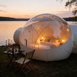 <span class=keywords><strong>Bulle</strong></span> gonflable moderne avec un plan à deux étages offrant des espaces de vie et de couchage séparés pour les familles - Product Image 1