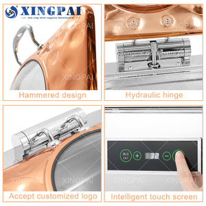 XINGPAI Restaurant & Hotel fornisce piatti in acciaio inossidabile set scaldabagno di lusso con coperchio in vetro - Product Image 5