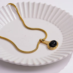 สร้อยคอแฟชั่นคุณภาพสูงสไตล์วินเทจ จี้หินธรรมชาติสีดำ พร้อมสายสร้อยแบบกระดูกงู สำหรับผู้หญิง ขายส่งเครื่องประดับ รุ่น P253681 - Product Image 6