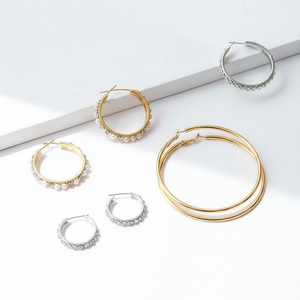 Tending stile Punk di lusso orecchini a bottone di cristallo gioielli a cerchio di perle per le donne per feste vendita calda all'ingrosso - Product Image 2