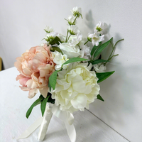 DKB Wholesale Bouquet de Fleurs Mariée Blanc et Champagne, Bouquet de Roses et de Pivoines Artificielles pour Mariage Élégant