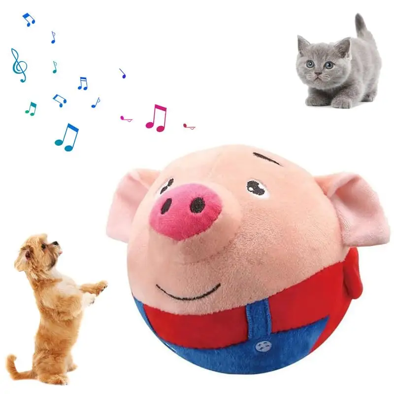 Hot Selling Rechargeable USB Cartoon Pig Electronic Interactive Dog Toy Pet Bouncing Balls Active Moving Plush Dog Squeaky Toy