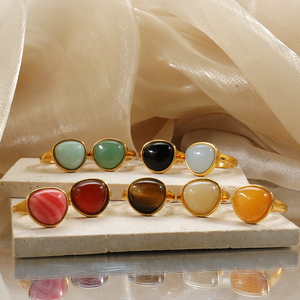 Bague rétro en <span class=keywords><strong>pierre</strong></span> naturelle, <span class=keywords><strong>onyx</strong></span> noir, cornaline, pierres colorées, <span class=keywords><strong>bijoux</strong></span> plaqués or 18 carats, acier inoxydable, cristaux, pierres de guérison - Product Image 2