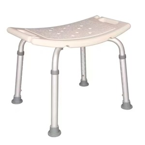 KYZ Aluminum Alloy Bathroom <b>Stool</b> With Drain Holes <b>Height</b> <b>Adjustable</b> For Elderly And Disabled White 52x31x39-51Cm - Product Image 1