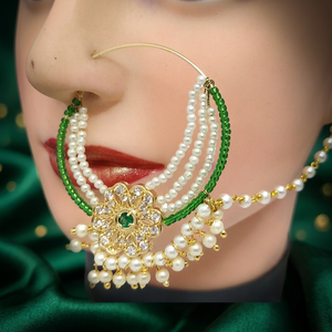 Anneau de nez indien en alliage de zinc doré, forme de fleur, trois couches, style Nath, bijou corporel traditionnel ethnique de mariage pour femmes - Product Image 5