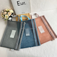 Pochette de rangement portable en maille avec fermeture éclair, format A4, pour étudiants, avec poignée, couleur et logo personnalisables