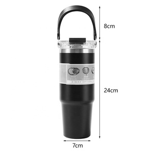 Tumbler Isolato da 30oz con Manico Pieghevole e Coperchio con Cannuccia, Tazza da Viaggio in Acciaio Inox Antigoccia, Adatta per Portabicchieri Auto - Product Image 6