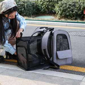 กระเป๋าใส่แมวแบบพกพา กระเป๋าเป้สะพายหลังแบบขยายได้ กระเป๋าใส่สัตว์เลี้ยงสำหรับเดินทางกลางแจ้ง พับเก็บได้ ระบายอากาศได้ดี - Product Image 4