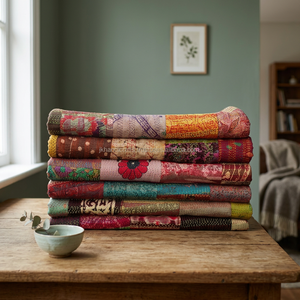 Couette Kantha en patchwork de sari en soie taille Queen - Product Image 4
