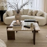 Table basse en marbre avec structure en bois, texture naturelle coordonnée pour les espaces de vie haut de gamme, Mesa De Centro