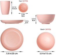 Jeux de vaisselle en plastique, 4 pièces, paille de blé, avec assiettes à dîner, bols et tasses pour le lave-vaisselle et le micro-ondes