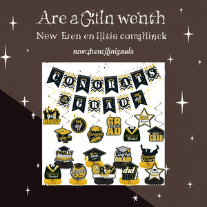 Set da 9 Pezzi Decorazioni per Festa di <span class=keywords><strong>Capodanno</strong></span> 2025 Centrotavola in Carta a Nido d'Ape Nero e Oro per Laurea - Product Image 3