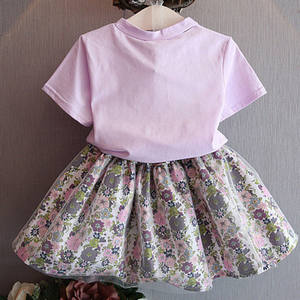 Vêtements pour bébés, nouveaux modèles de robes à fleurs violettes, jupe assortie et t-shirt imprimé pour filles et enfants - Product Image 2