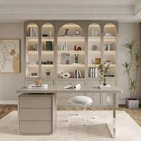 Meuble de salon sur mesure en MDF pour toute la maison |   Étagère à portes vitrées avec éclairage LED |   Rendu 3D gratuit