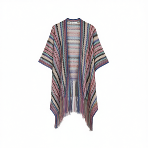 Cardigan in Stile Etnico 92x165cm con Frange, Copricostume Aperto sul Davanti - Product Image 1