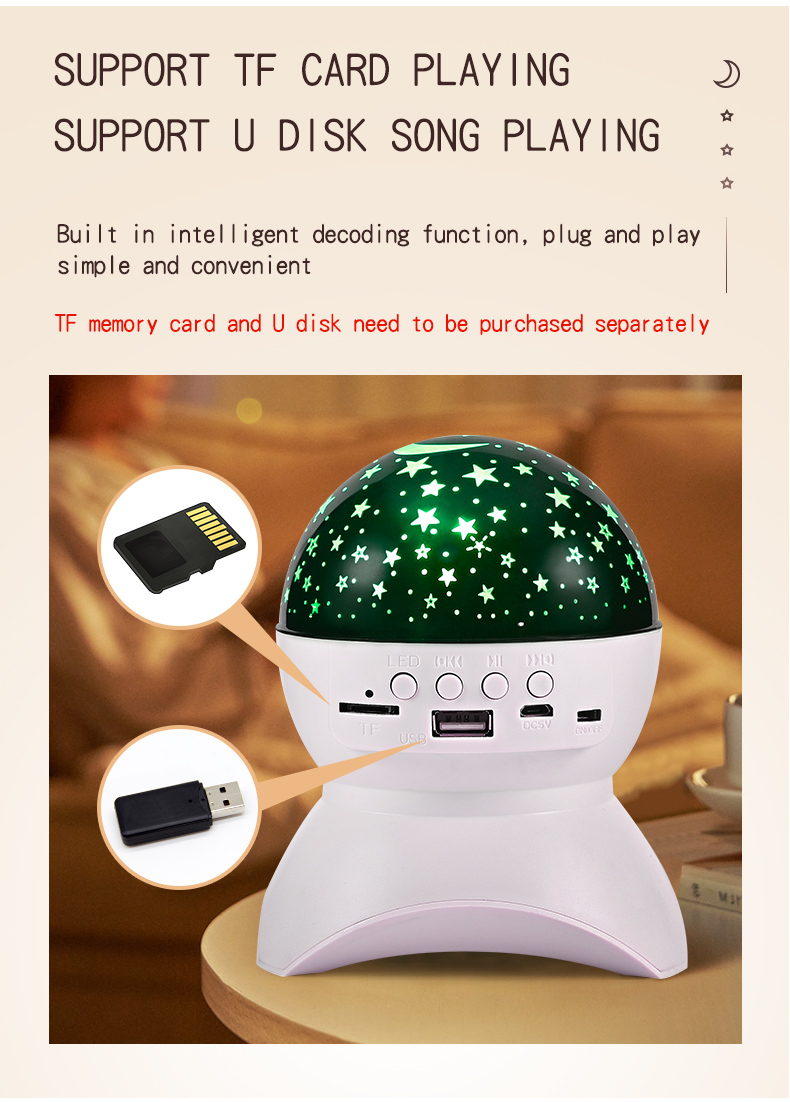 Bluetooth speakers star light USBprojection romantic small night light LED all over the sky star rotating music atmosphere light