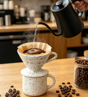Ensemble de filtre à café V60 en céramique fait main avec glaçure dégradée et tasse à café pour usage domestique