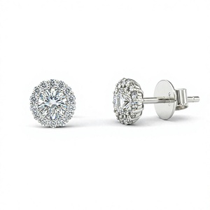 Pendientes de Oro de 18K y 14K con Diamantes, Diseño de Halo Redondo Festoneado, Florales, para Novia, Joyería Fina para Mujer - Product Image 1