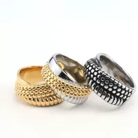 Zweifarbiger Strukturierter Breiter Unisex Edelstahl Mode-Ring, Perlenbesetzter Gerillter Statement-Fingerring für Tägliches Tragen