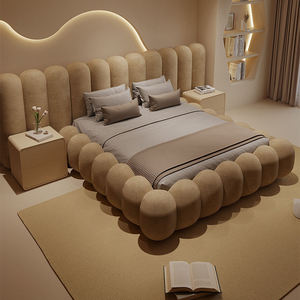 High Quality Big Headboard Double Upholstered Bed Modern Bedroom Furniture Set Home Wood <b>Frame</b> Luxury Fabric King Size Bed - Product Image 2