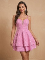 Robe de bal à sequins pour femme, coupe trapèze, en velours, col en V personnalisé, robe de soirée courte, collection 2026, luxe