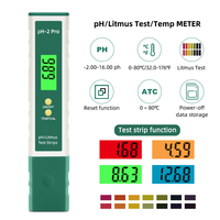 Testeur de pH PH-2 Pro avec testeur de température ATC, testeur de pH à papier de litmus, rétroéclairage pour l'eau potable, l'hydroponie, la piscine