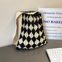 Große Kapazität Reise-Strickhandtasche Plissierte Tragetasche mit Kordelzug Erweiterbare Faltbare Damen-Schultertasche