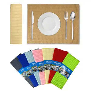Einfarbig kariertes Tischset aus Mikrofaser-Schwamm, verdickter, isolierter Untersetzer und Platten matte